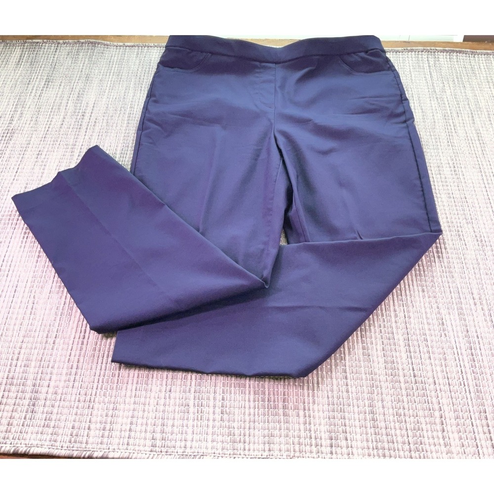 Alfred Dunner Womens 14 Navy Blue Stretch Straight Leg Dress Pants Flat Front